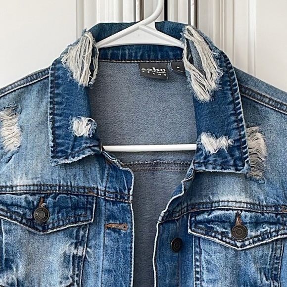 Soho Jeans blue denim jeans jacket distressed size M - Picture 2 of 12